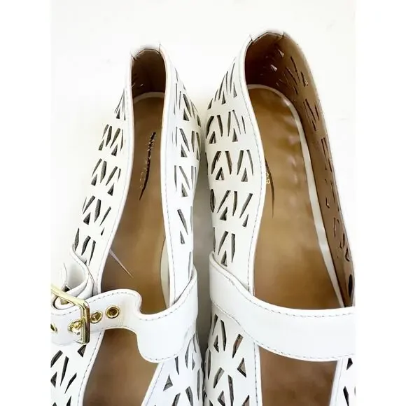 Ann Taylor White Gold Perforated Buckle Ballet Flats - 9M - Picture 4 of 6